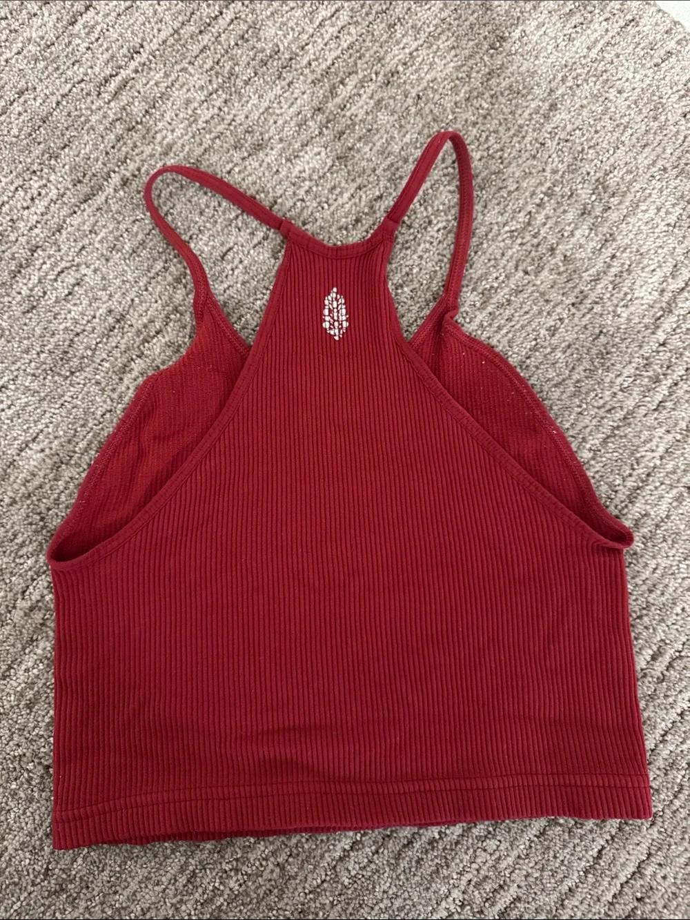 Free People Ribbed High-Neck Tank Top - Deep Red